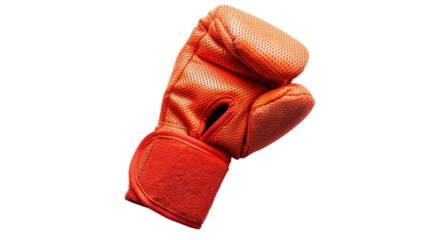 Orange boxing glove on transparent background representing fighting spirit