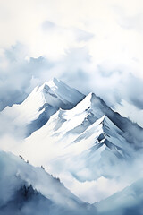 Endless snow capped mountains landscape abstract graphic poster background