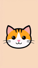 Kawaii cat in flat style 2D, funny cat phone wallpaper, cute animal wallpaper hd