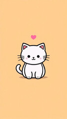 Obraz premium Kawaii cat in flat style 2D, funny cat phone wallpaper, cute animal wallpaper hd