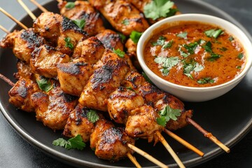 Grilled chicken satay skewers with peanut sauce