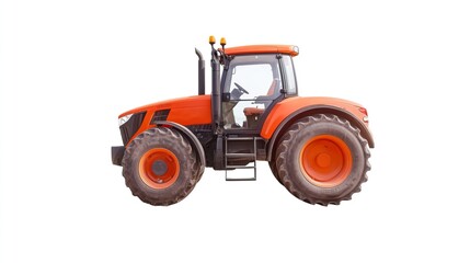 Obraz premium Bright Orange Farm Tractor with Large Wheels and Modern Design