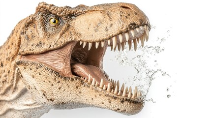 Obraz premium Fierce Dinosaur Head with Open Mouth and Water Splashing Out