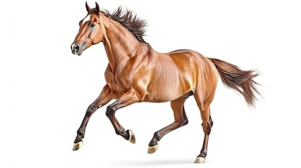 Obraz premium Brown Horse Galloping with Grace and Power on White Background
