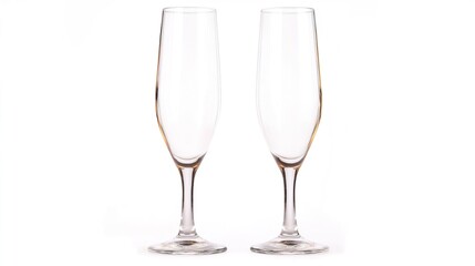 Obraz premium Elegant Transparent Champagne Glasses Isolated on White Background
