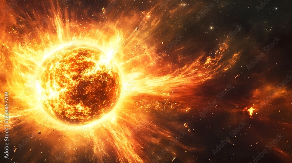 Poster powerful solar flare erupting in a fiery cosmic inferno a dramatic display of stellar activity and c