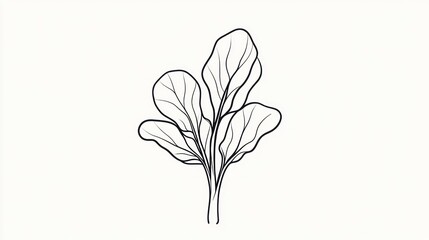 Line art drawing of chard leaves;  white background; healthy food illustration