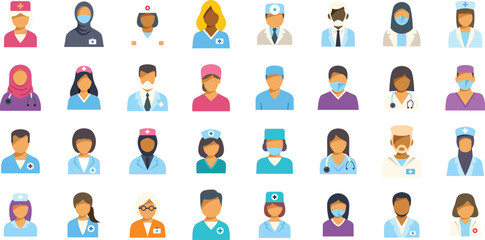 Fototapeta premium Medical professionals representing diversity in healthcare, showcasing doctors, nurses, and other healthcare workers