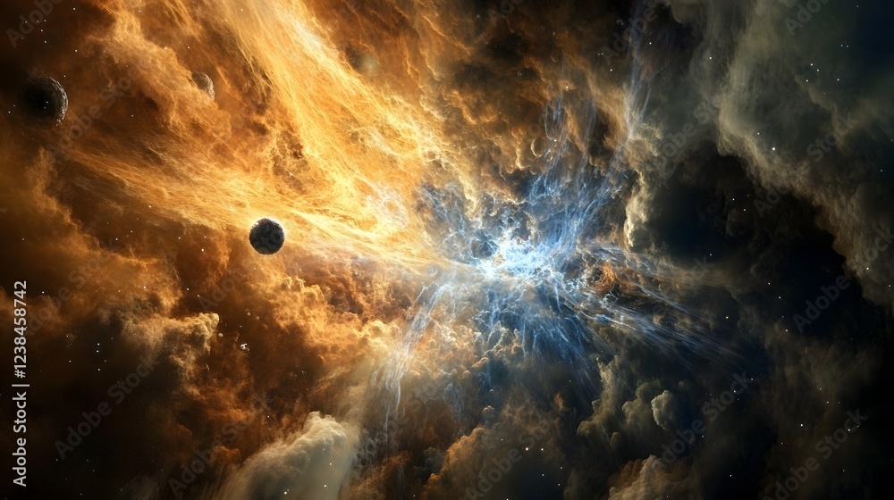 Aufkleber stunning image of a fiery cosmic explosion within a dramatic and colorful galactic nebula showcasing