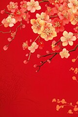 Fototapeta premium Chinese style red background with golden flowers festival celebration background