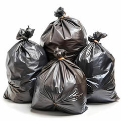 dirty trash bags on white background