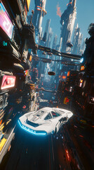 Science fiction cities, skyscrapers, flying cars