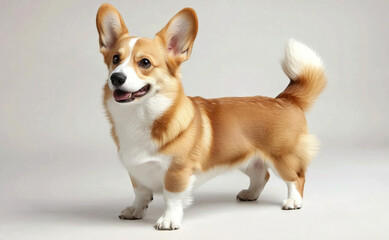 Adorable Corgi with Fluffy Tail and Happy Expression in Studio