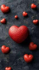 Obraz premium Red Hearts On Dark Background, Valentine'S Day Concept.