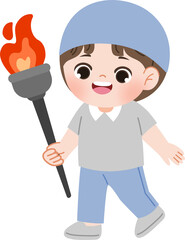 cute muslim kid holding torch for torch parade