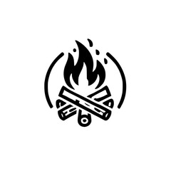 Campfire Design: Embers, Flames, and the Great Outdoors. A minimalist design symbolizing warmth, adventure, and relaxation.