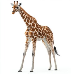 Obraz premium Giraffe walking in side view, isolated on a white background with clipping path, full-body animal photo.