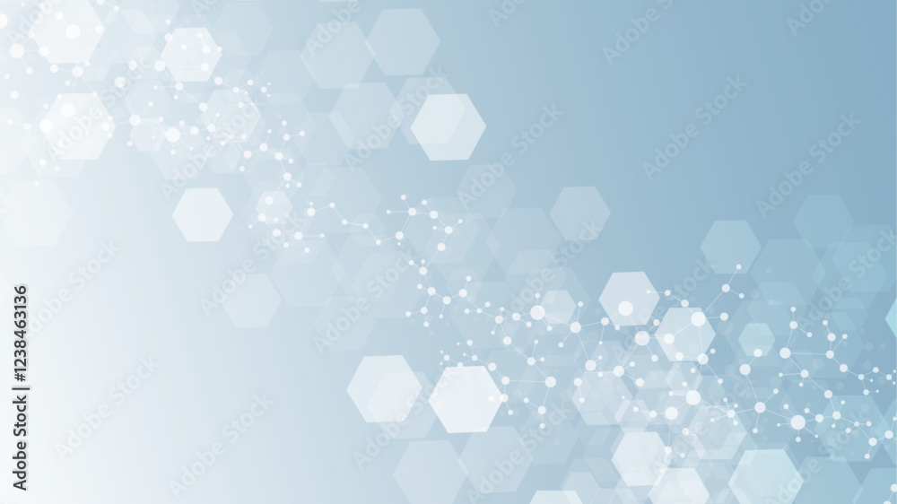 Wall mural health care abstract background with lines, dots and hexagons. medical innovation banner template co