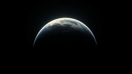 View of Earth from Space, Crescent Shape Partially Illuminated by Sunlight, Top Half Visible with Distinction Between Sunlit and Shadowed Portions, Blue Oceans, White Clouds, Hints of Landmasses