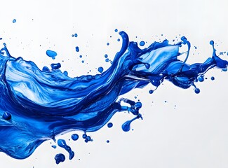 Vibrant blue paint fluid flowing on a white background, creates a visual effect, generative AI