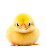 Obraz premium A cute baby chick, yellow and fluffy, resting on a white surface. Transparent background