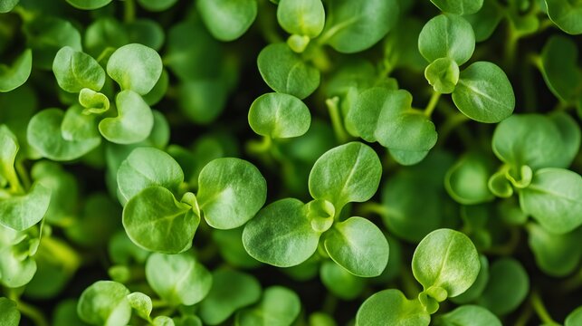 Young microgreens thrive in vertical hydroponic farms, where racks of pots receive ample light from LED lamps. 
