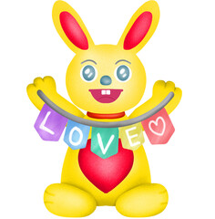 yellow rabbit with rainbow flag and wording LOVE
