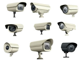 Set of CCTV camera isolated on transparent background.