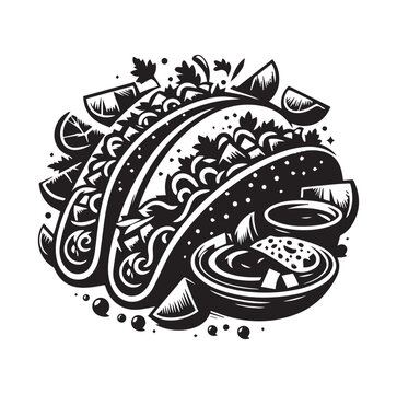 black and white tacos with lime slices clip art preview