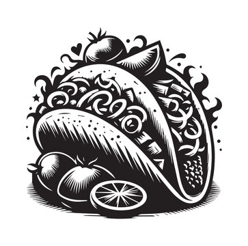 black and white taco food art clip art preview