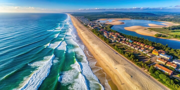 Aerial view of Hossegor/Seignosse beach in France, South West France , coastal scenery, South West France ,coastal scenery