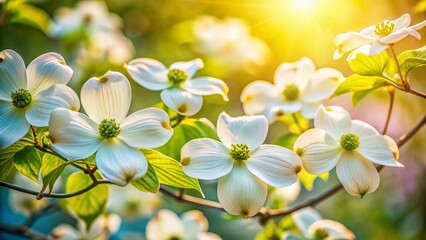 Naklejka premium Blooming Dogwood Trees in Early Spring - Pastoral Scene with Copy Space