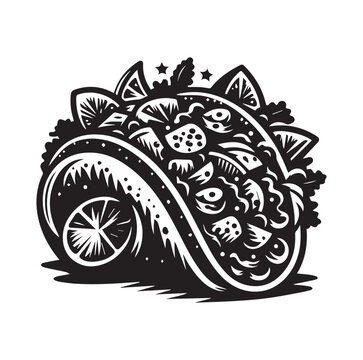 black and white taco food art clip art preview
