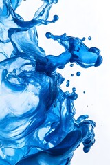 Vibrant blue paint fluid flowing on a white background, creates a visual effect, generative AI
