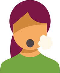 Cartoon woman coughing with mouth open, representing symptoms of sickness, flu, or other respiratory illness