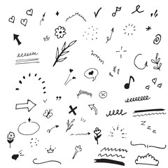 Obraz premium Cute line sketch star, arrow, heart decoration element icon set. Hand drawn vector illustration.