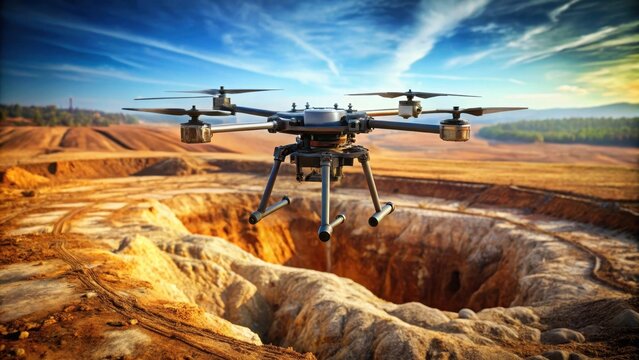 High altitude drone scanning earth with GPR technology for detecting underground structures and formations, Survey Equipment, Mapping Technology