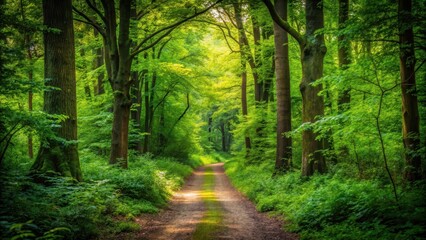Fototapeta premium forest path with dense foliage, wilderness, foliage, wilderness, foliage, bushes, nature