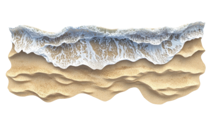 Soft ocean waves crashing on sandy beach with transparent background