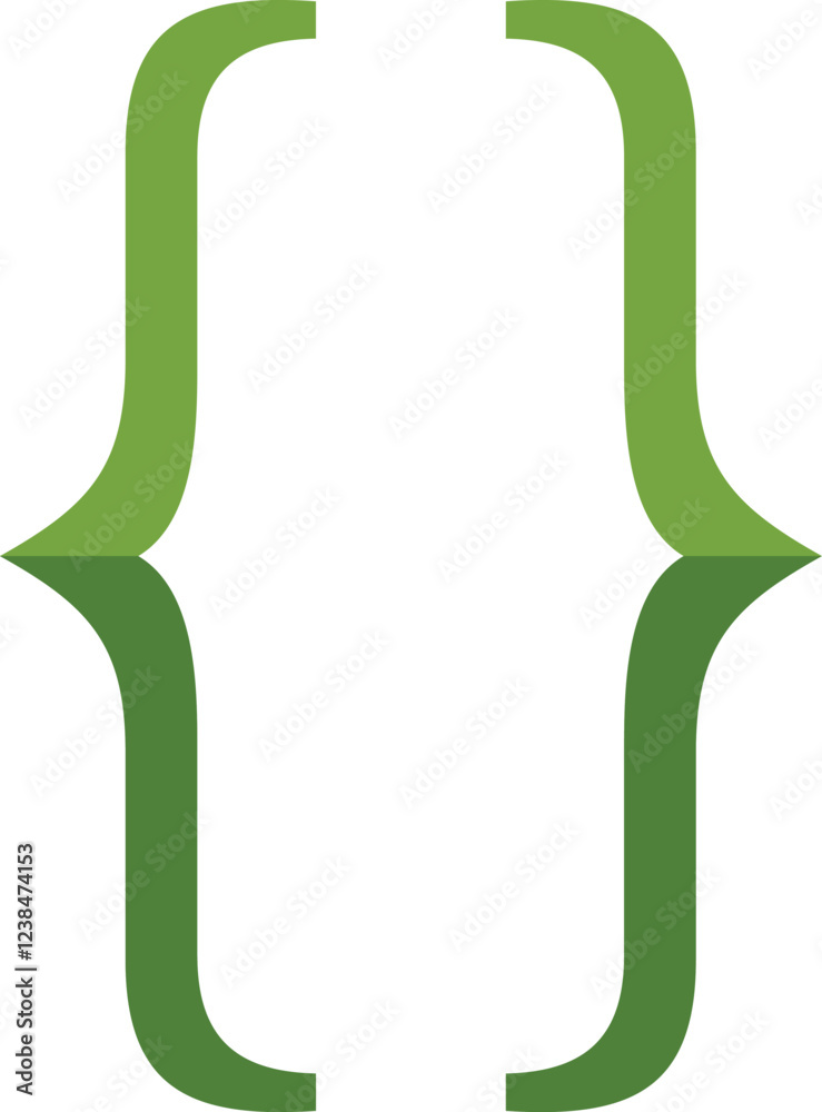 Poster green curly brackets symbolising programming code, isolated on a white background