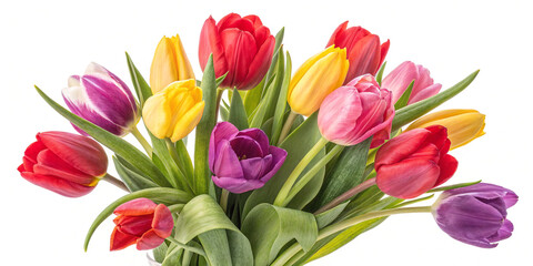 Obraz premium Vibrant Colorful Bouquet of Tulips Isolated on a White Background for Spring Celebrations