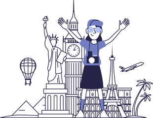 Happy Tourist Exploring Iconic Landmarks