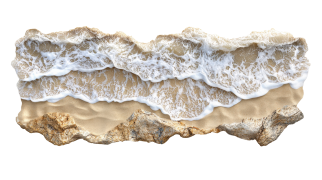 Soft waves washing sandy beach on transparent background