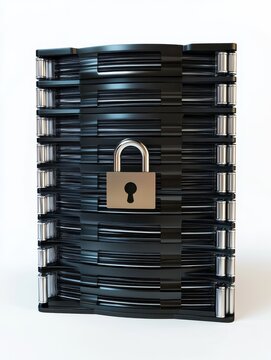 3d renderer image. Data storage with padlock. Data security concept. Isolated white background