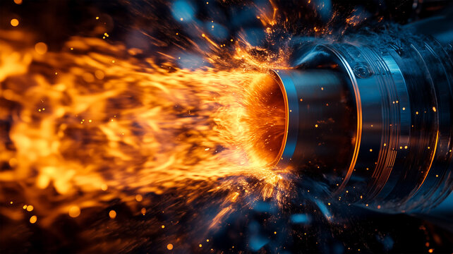 ロケット噴射口の火炎と燃焼ガス—迫力のマクロショット