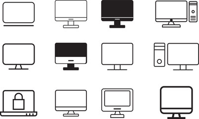 Computer Icon Set.. Symbol, logo illustration, Monitor Display Screen outline
