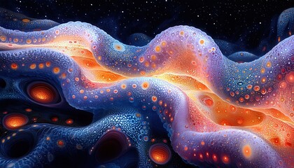 Abstract wavy lines with glowing dots at night for backgrounds and design use