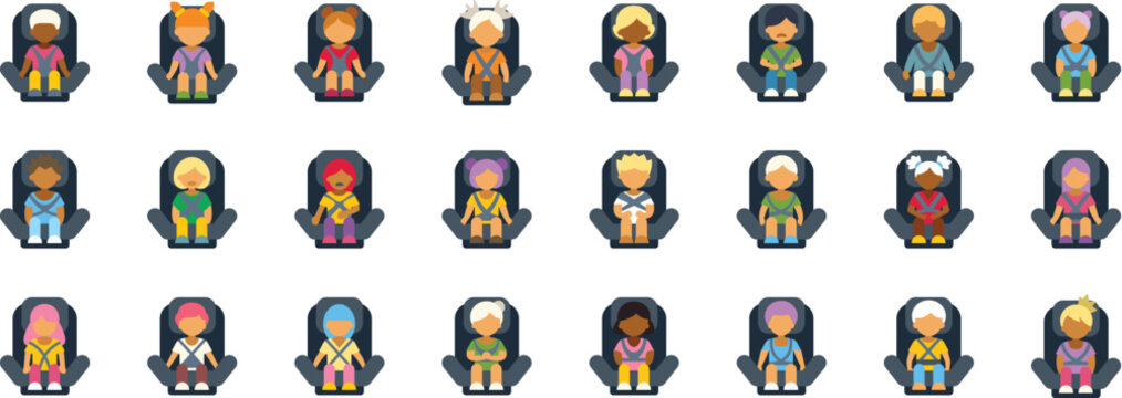 Children of diverse ethnicities are sitting and secured in car seats, emphasizing the importance of child passenger safety