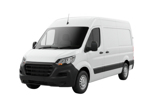 White Cargo Van isolated on white background, no depth of field, sharp.