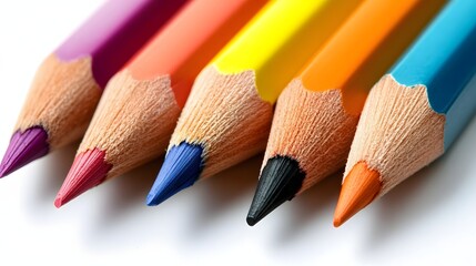 Obraz premium Close-up of colorful pencils, sharpened points, vibrant hues.